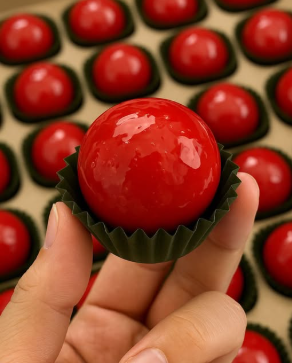 BRIGADEIRO DE VIDRO VERMELHO.